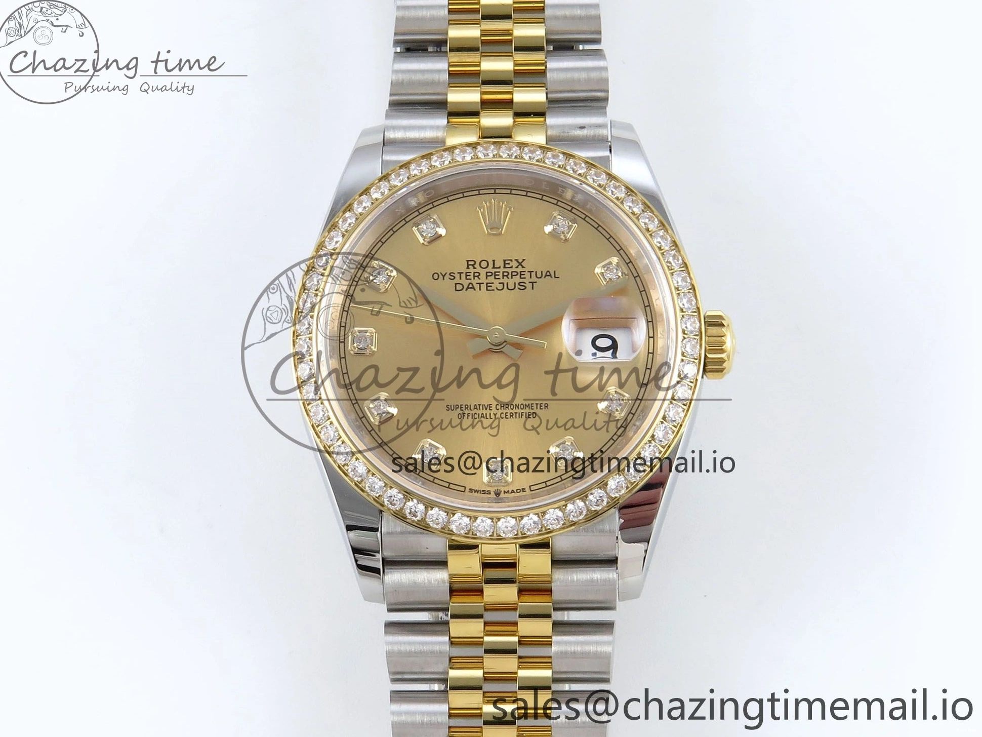 MiroTime 1223 Attractive DateJust 36 126283RBR EWEF Best Edition YG Diamonds Dial on SS YG Jubilee Bracelet A 635